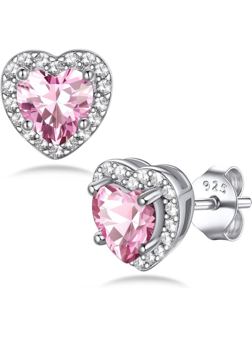Sparkling 925 Sterling Silver Birthstone Stud Earrings for Women - Heart, Round